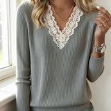 Pull À Col En V Avec Empiècement En Dentelle