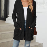 Cardigan décontracté à manches longues et poches de couleur unie