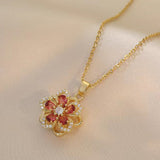 Collier pendentif rotatif à 360° à cinq pétales de fleur