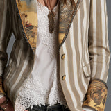 Blazer Femme avec Revers et Imprimé à Rayures Bohémien