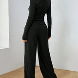 Ensemble deux pièces - haut de couleur unie et pantalon large