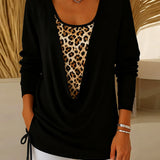 T-shirt faux deux pièces à lacets imprimé léopard