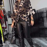 Blouse de tempérament imprimé léopard à revers