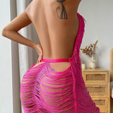 Robe Col Licol À Franges Transparente