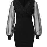 Robe avec maille et col en V