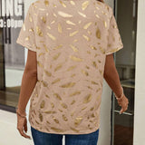 T-Shirt Col V Imprimé Feuilles Décontracté