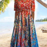 Robe de villégiature imprimée avec poches et col en V
