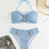 Maillot De Bain Halter Uni Rayé
