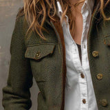 Blazer Femme Vintage à Rayures Chevron avec Bords Contrastés