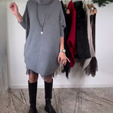 Robe Costume en Dentelle Maille avec Bretelles Col Haut Manches Chauve-Souris