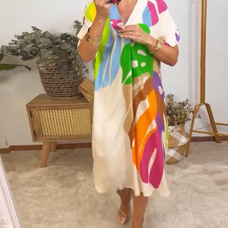 Robe décontractée à imprimé feuilles colorées