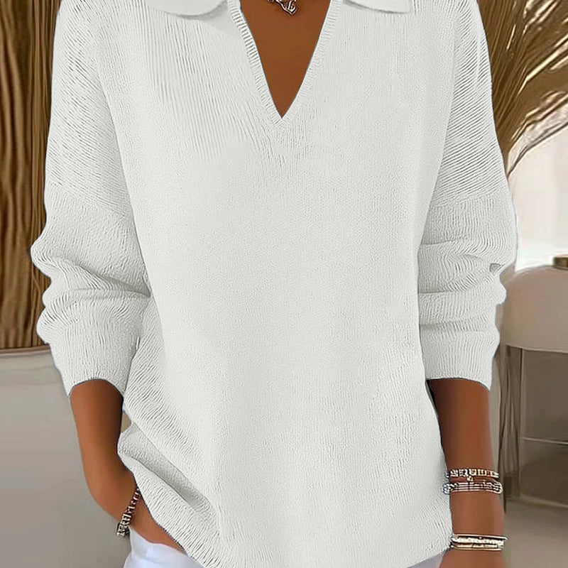 Pull décontracté col en V couleur unie