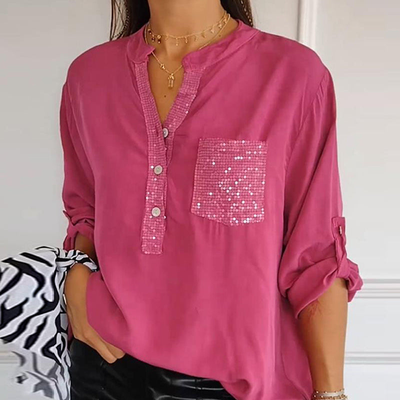 Haut décontracté ample patchwork de sequins