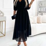 Robe à col en V de couleur unie à la taille