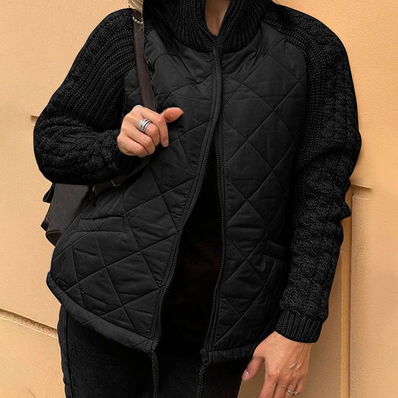 Manteau zippé à col haut de couleur unie