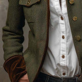 Blazer Femme Vintage à Rayures Chevron avec Bords Contrastés