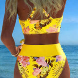 Bikini Contraste Floral Fendu