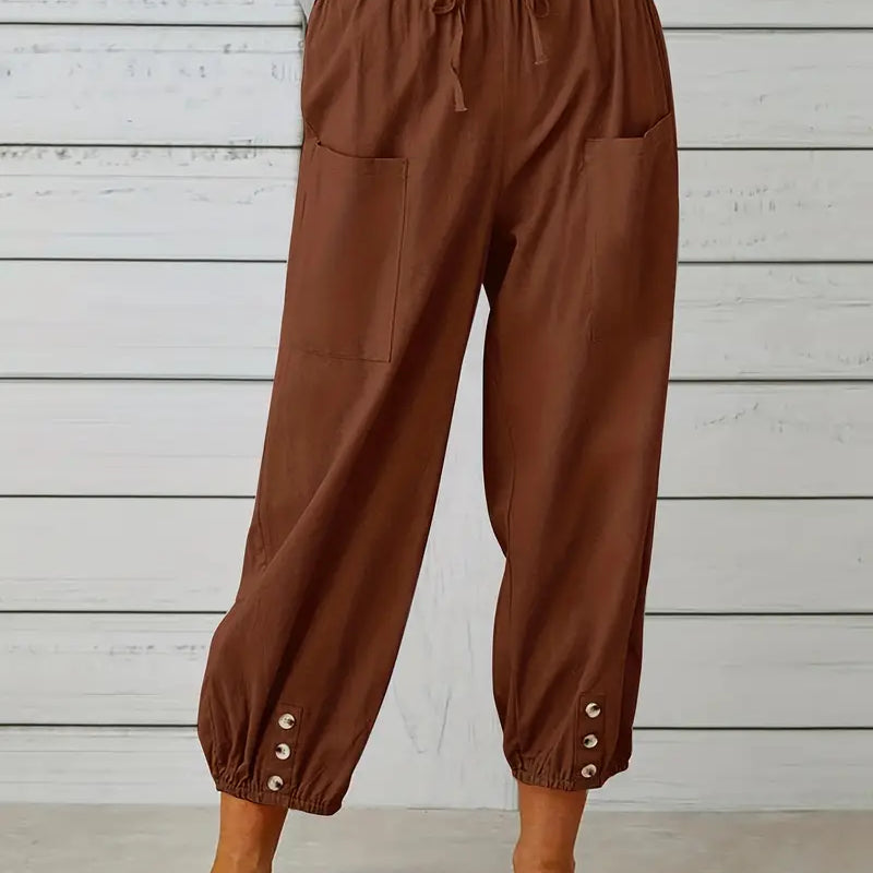 Luciane | Pantalon à cordon et boutons pour femme
