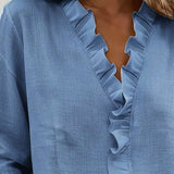 Blouse Froncé Col En V Manches Longues