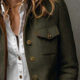 Blazer Femme Vintage à Rayures Chevron avec Bords Contrastés