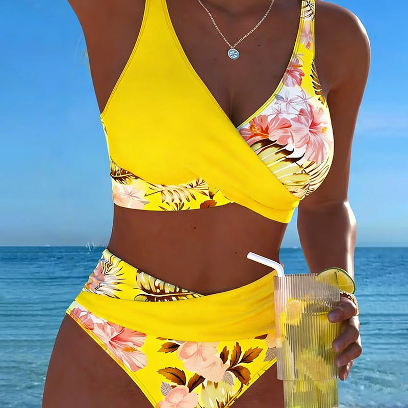 Bikini Contraste Floral Fendu
