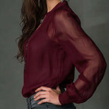 Blouse Demi-zippé Maille Manches-longues