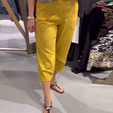 Pantalon Décontracté Fuselé Coton Et Lin Court