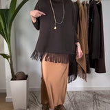 Pull à col roulé et franges de couleur unie