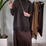 Pull à col roulé et franges de couleur unie