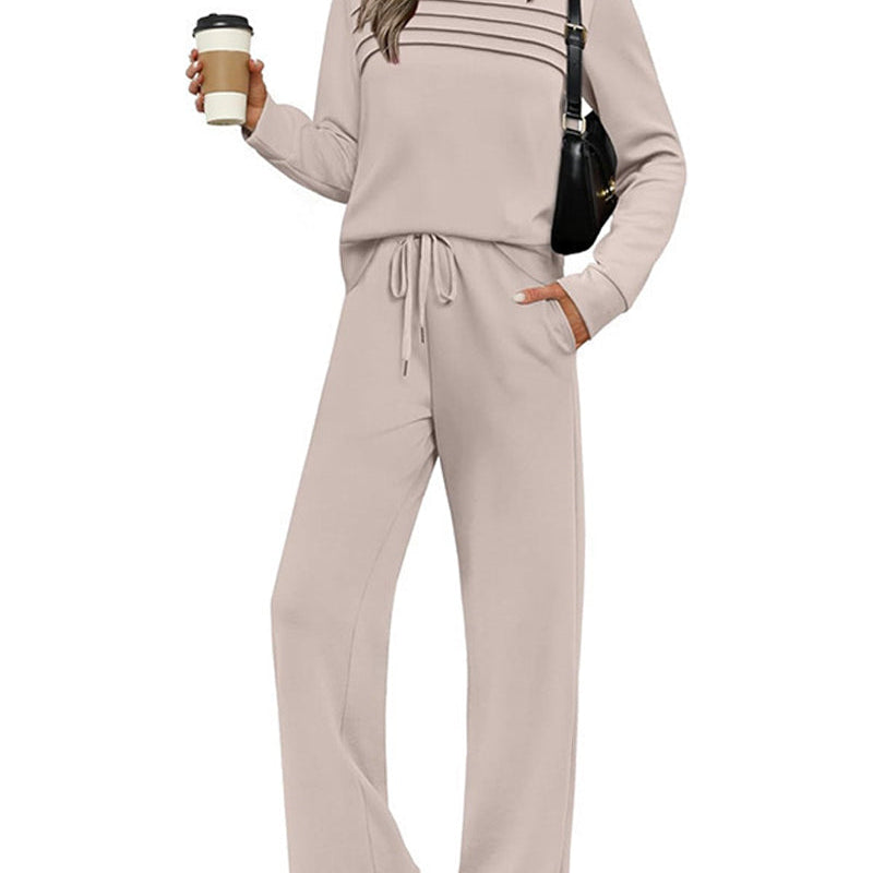 Set Haut à Col Rond pour Femme et Pantalon à Cordon