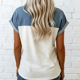 T-Shirt Boutonnage Patchwork Col Retourné