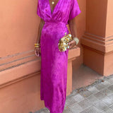 Robe élégante taille V profond de couleur unie