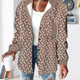 Manteau à capuche imprimé décontracté avec poche et lacets