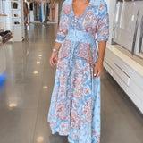 Robe de vacances à col en V et manches 3/4