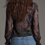 Blouse Demi-Zip Volant Rétro