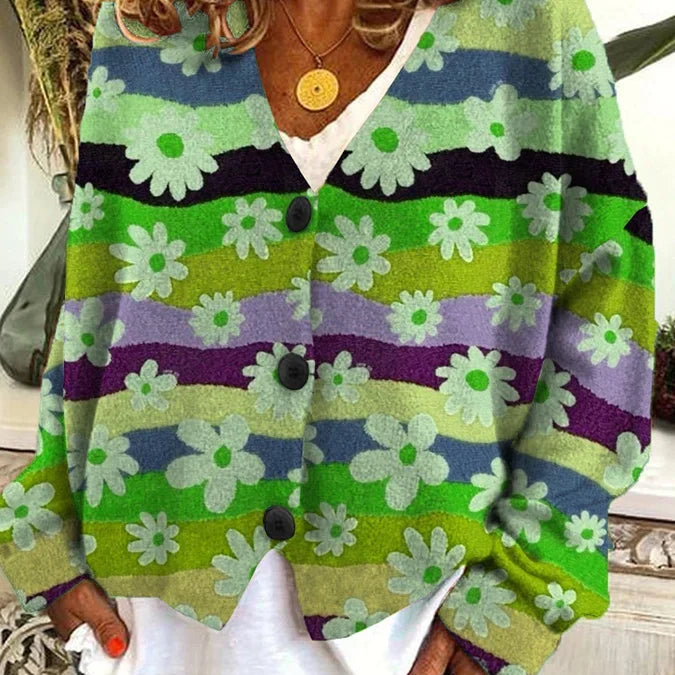 Lune | Cardigan Vintage Coloré avec Boutons pour Femme