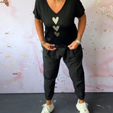Pantalon décontracté confortable avec poche de couleur unie