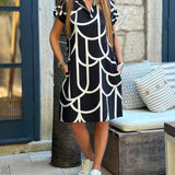 Robe midi imprimée à manches courtes et ligne de revers