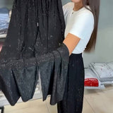 Pantalon Élégant Haute Taille Brillant Large Jambe