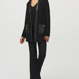 Manteau à poches en patchwork de couleur unie tendance