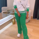 Pull Rayé Contrasté Pantalon Ensemble