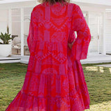 Robe à manches 3/4 à imprimé géométrique Boho