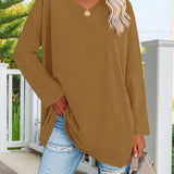 T-shirt femme uni col V manches longues
