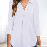 T-shirt pull col V de couleur unie