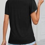 T-shirt de couleur unie avec manches à volants