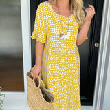 Robe midi col rond imprimé à pois