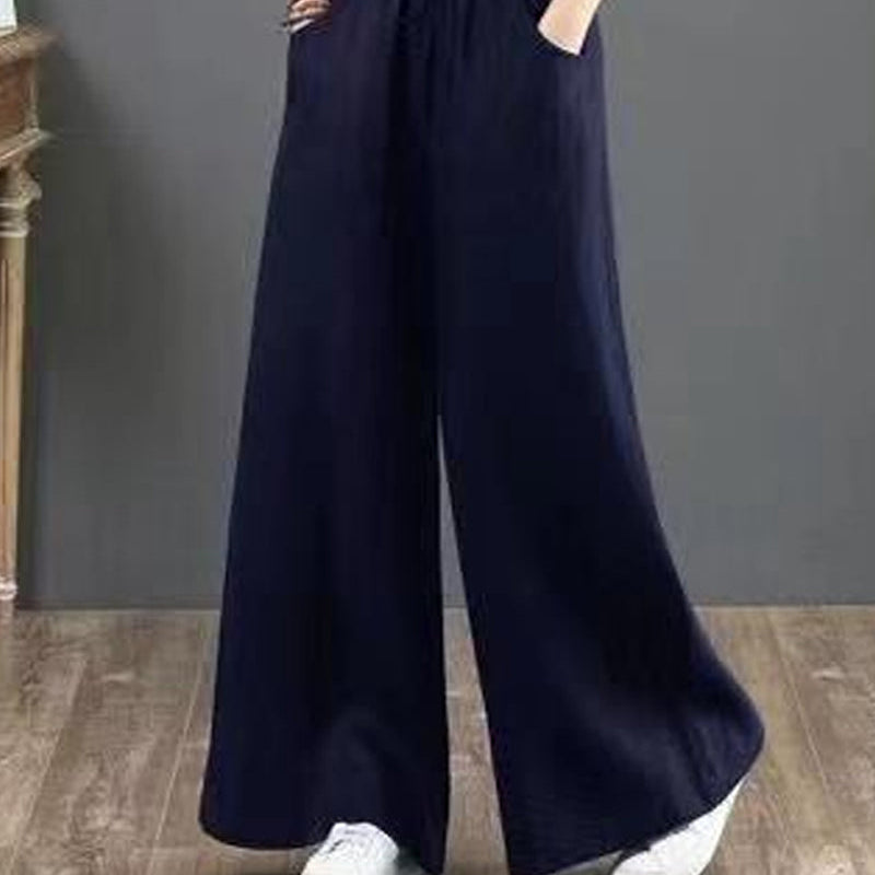Pantalon large taille haute de couleur unie