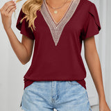T-shirt de couleur unie avec manches à volants