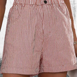 Short imprimé à rayures taille haute