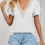 T-shirt de couleur unie avec manches à volants